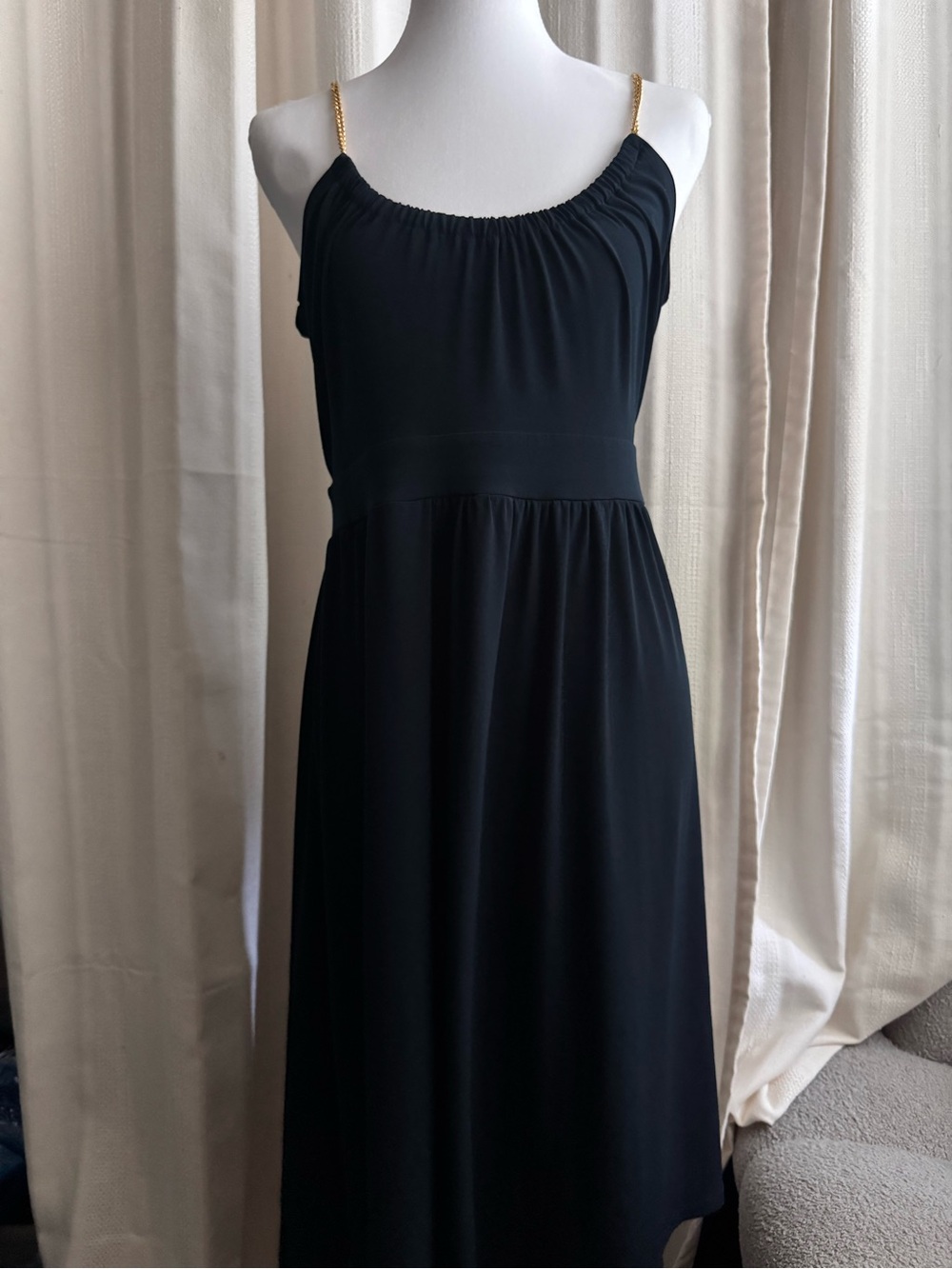 Michael Kors Black Maxi Dress with Gold Chain Straps